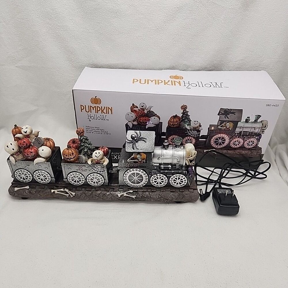 House Haunted Express Pumpkin Hollow Train LED Lighted Music With Adapter READ